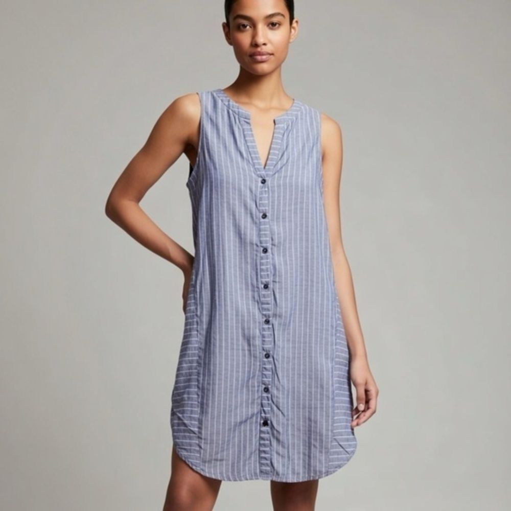 Umgee Blue and White Stripe Tunic Button Down Dress